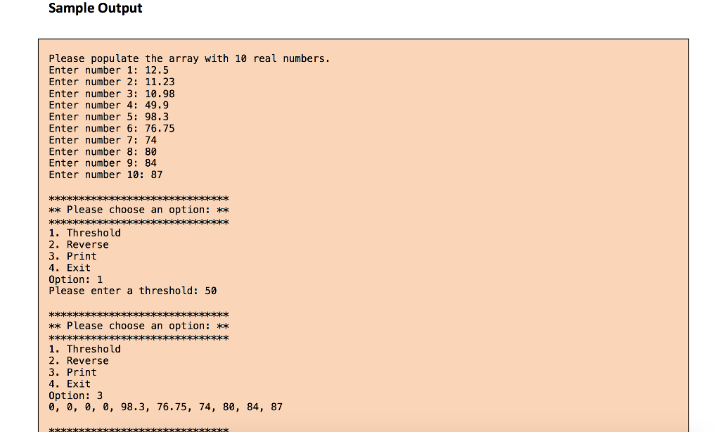 perform operations on the array. Specifications: 1. Declare a double-type array with
