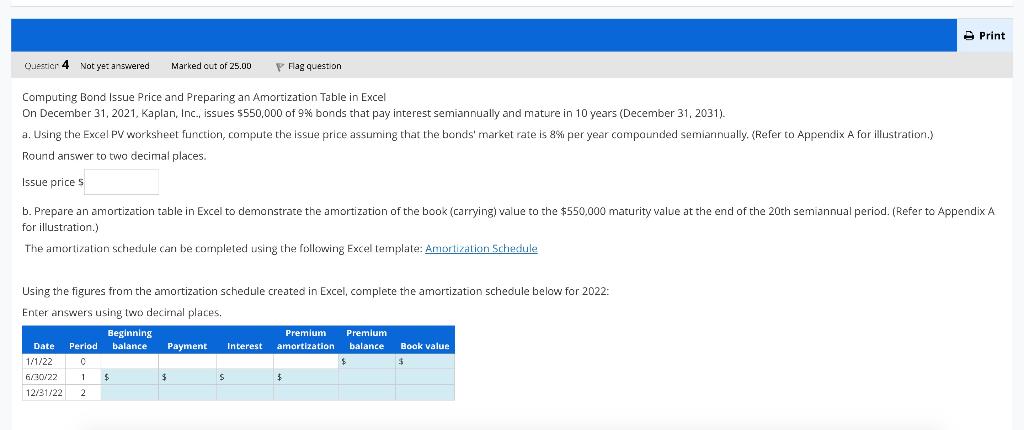  Computing Bond Issue Price and Preparing an Amortization Table in Excel
