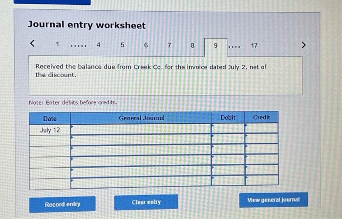 Journal entry worksheet \begin{tabular}{llll}