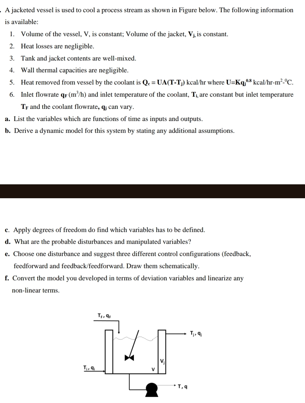  A jacketed vessel is used to cool a process stream as