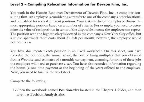Level 2 - Compiling Relocation Information for Devcon Finn, Inc. You