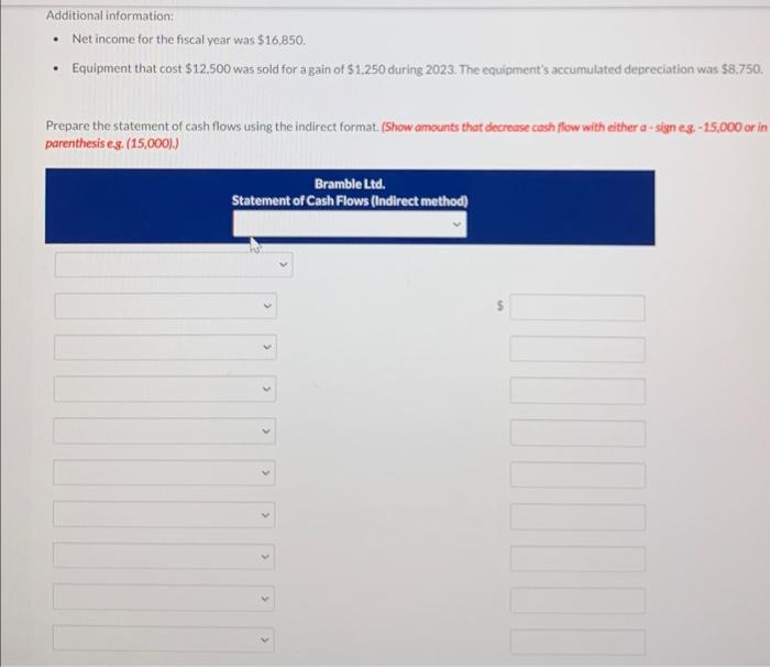 nice Bramble Ltd. had the following comparative statement of financial position: Additional
