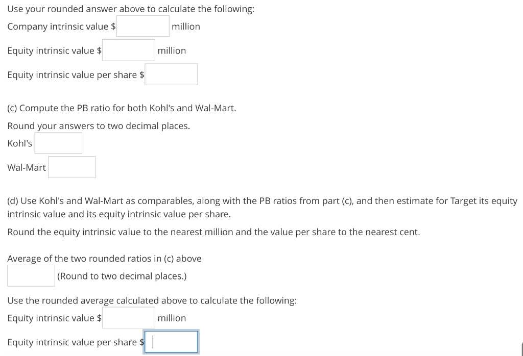 summary data for Target and its competitors, Kohl's and Wal-Mart. (in millions)