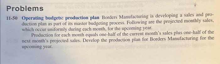  Problems 11-50 Operating budgets: production plan Borders Manufacturing is developing a