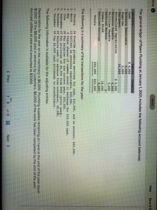  time Saved Help Save & E The general ledger of Pipers