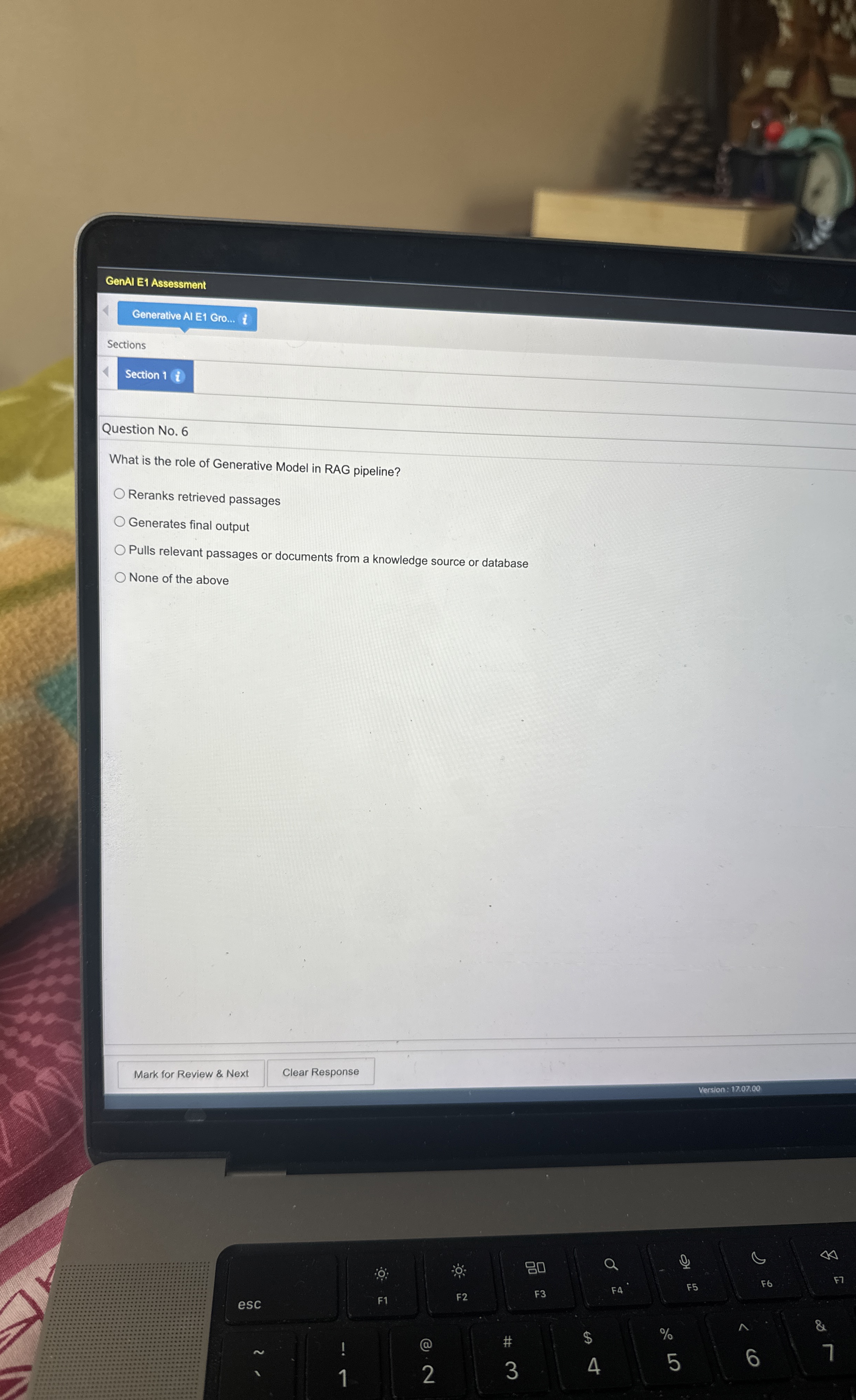  GenAl E1 Assessment Generative Al E1 Gro... Sections Question No.6 What