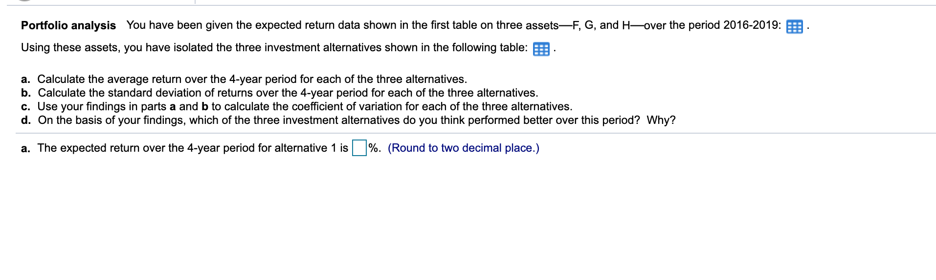  Portfolio analysis You have been given the expected return data shown
