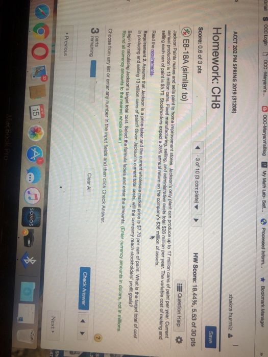  ACCT 202 PM SPRING 2019 (31208) Homework: CH8 Score: 0.6 of