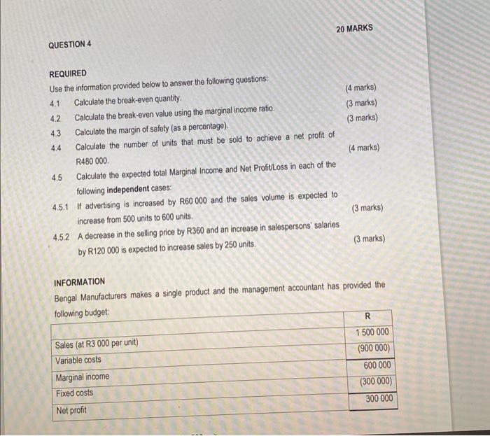  REQUIRED Use the information provided below to answer the following questions:
