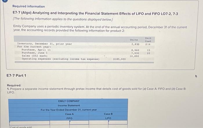  Required information E7-7 (Algo) Analyzing and Interpreting the Financial Statement Effects