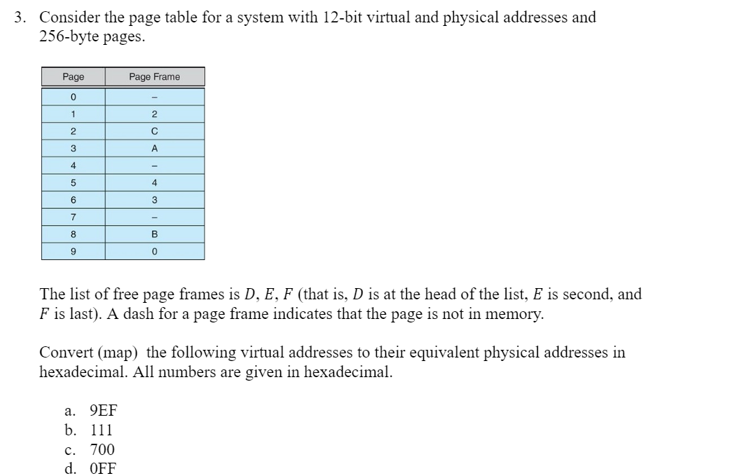  Consider the page table for a system with 12-bit virtual and