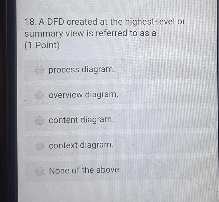  18. A DFD created at the highest-level or summary view is