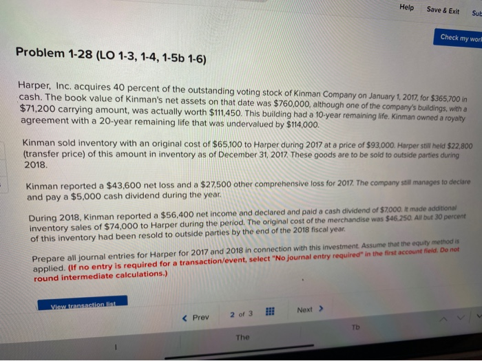  Help Save & Exit Sul Check my word Problem 1-28 (LO