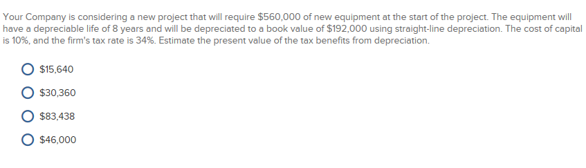 Your Company is considering a new project that will require $560,000