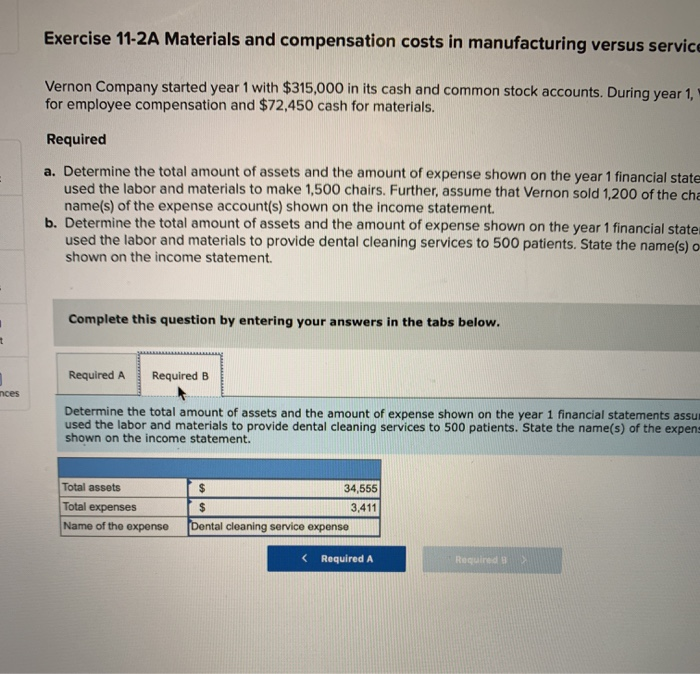 manufacturing versus service companies LO 11-1 Vernon Company started year 1 with