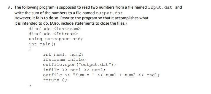 how to solve this for C++? 9. The following program is supposed