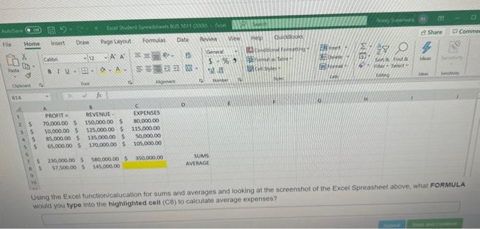 Using the Excel functioncalucation for sums and averages and looking at