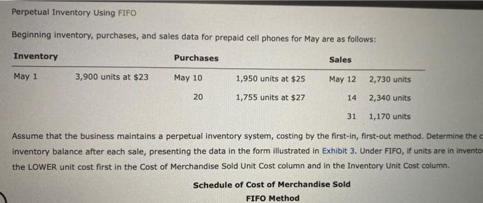 Perpetual Inventory Using FIFO Beginning inventory, purchases, and sales data for