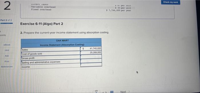 P2 [The following information applies to the questions displayed below) Oak Mart,