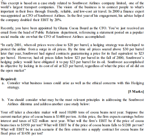  This excerpt is based on a case study related to Southwest