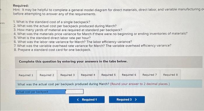 by entering your answers in the tabs below. What was the materials