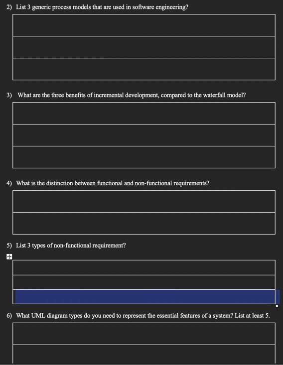 Short answer 2) List 3 generic process models that are used in