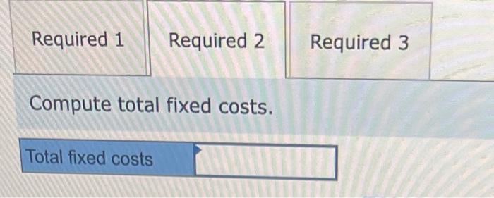 variable cost per unit. 2. Compute total fixed costs. 3. Prepare a