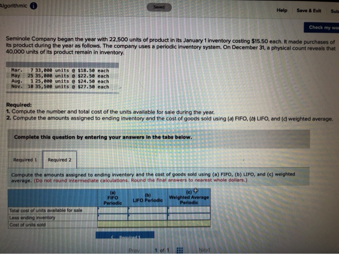 Problem 6-7AA Periodic: Alternative cost flows LO P3 Seminole Company began the