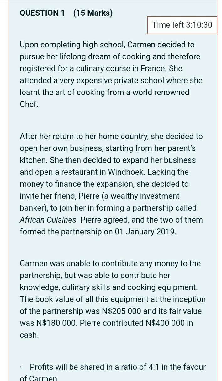  QUESTION 1 (15 Marks) Time left 3:10:30 Upon completing high school,