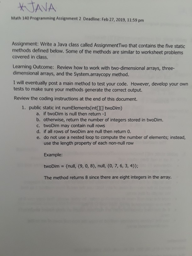  JAVA Math 140 Programming Assignment 2 Deadline: Feb 27, 2019, 11:59