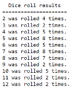 from the two dices together, to display a total for that roll.