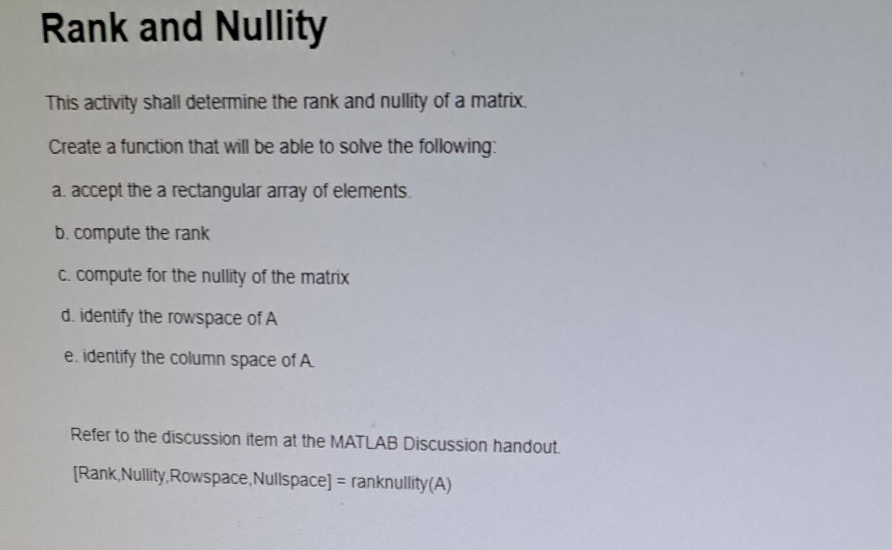 unrecognized function or variable 'A'. This activity shall determine the rank