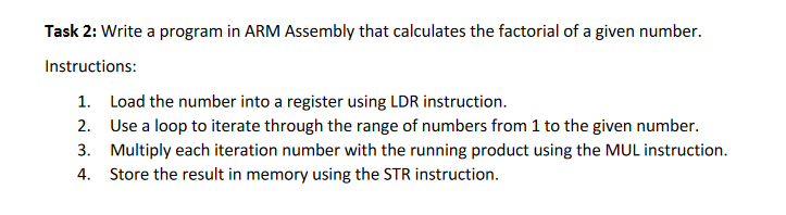 Task 2: Write a program in ARM Assembly that calculates the