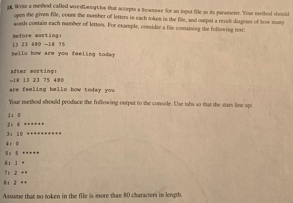 1. write a complete program based on public static void wordLengths(Scanner input)