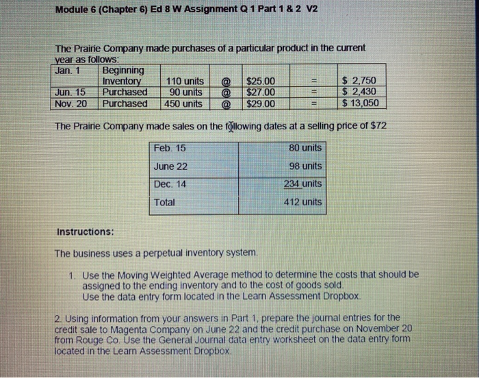  Module 6 (Chapter 6) Ed 8 W Assignment Q 1 Part