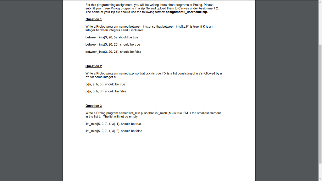 PROLOG assignment For this programming assignment, you will be writing three short