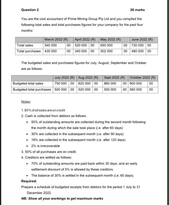 please help with this clearly showing all workings Question 2 26 marks