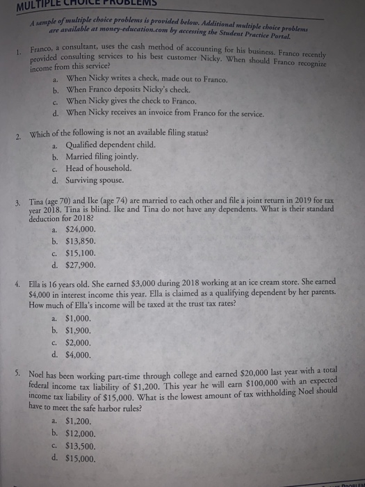  MULTIPLE CHOICE PRUDLEMS A sample of multiple choice pr riple choice