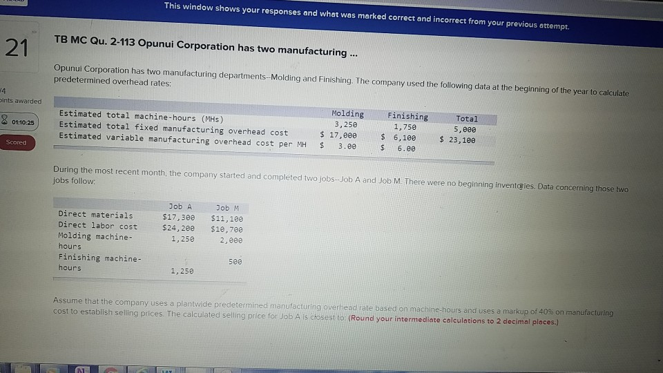 This window shows your responses and what was marked correct and