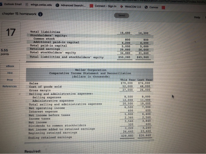 my w Comparative financial statements for Weller Corporation, a merchandising company, for