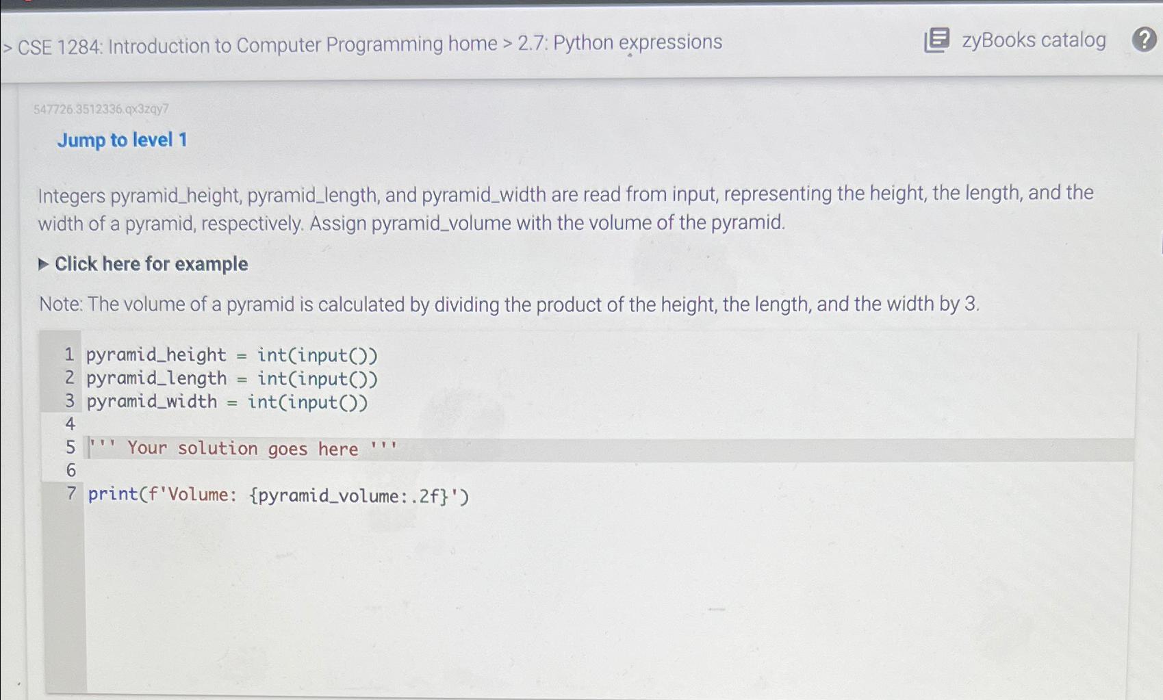  CSE 1284: Introduction to Computer Programming home >2.7 : Python expressions