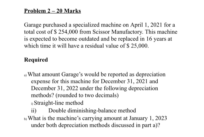  Problem 2 - 20 Marks Garage purchased a specialized machine on