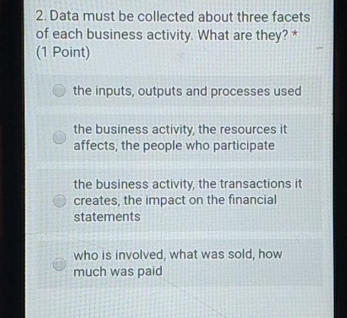 2. Data must be collected about three facets of each business