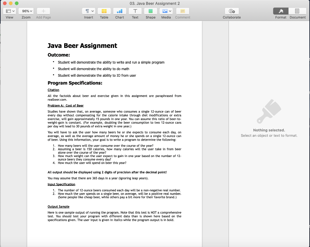  03. Java Beer Assignment2 1T Insert Table Chart Text Shape Media