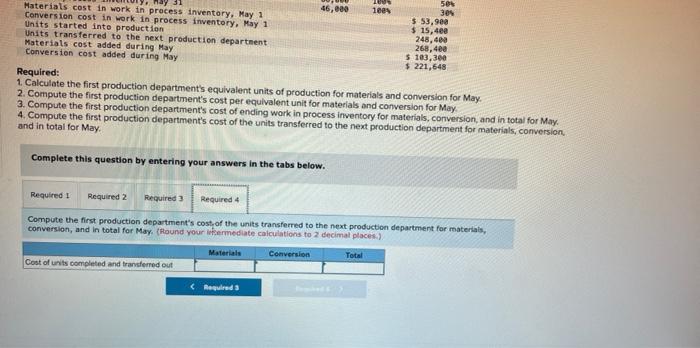 in the first production department is added at the beginning of processing