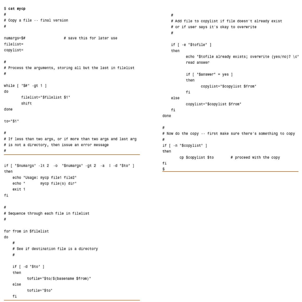 With Unix shell scripts, write a copy file program called "mycp" to