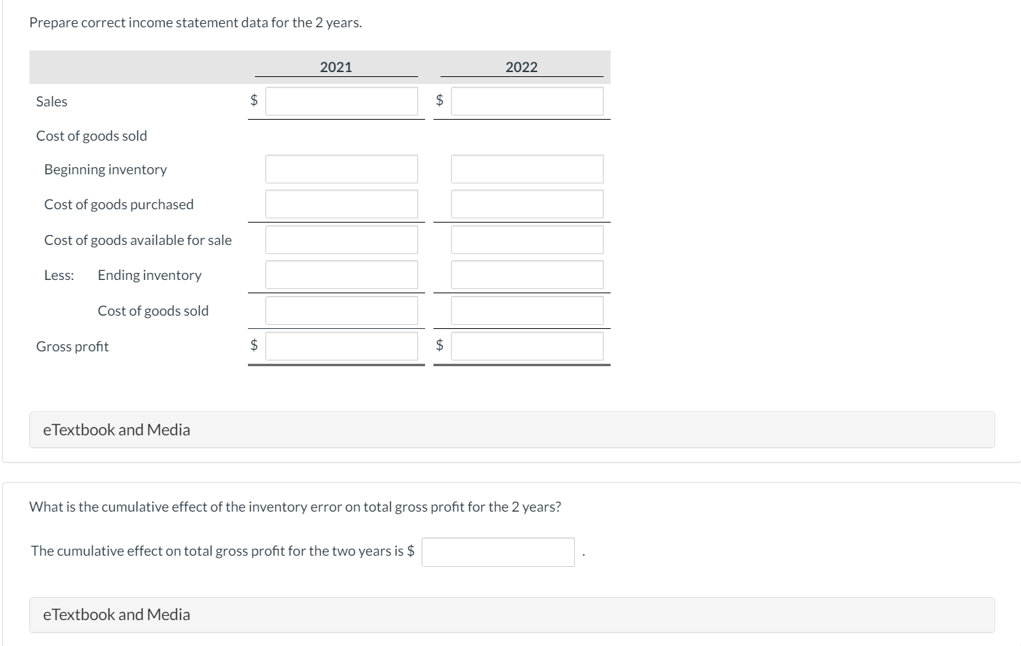 reported these income statement data for a 2-year period. 2022 2021 $259,400