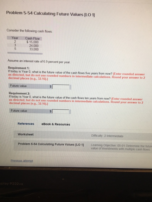  Problem 5-54 Calculating Future Values [LO 1 Consider the following cash