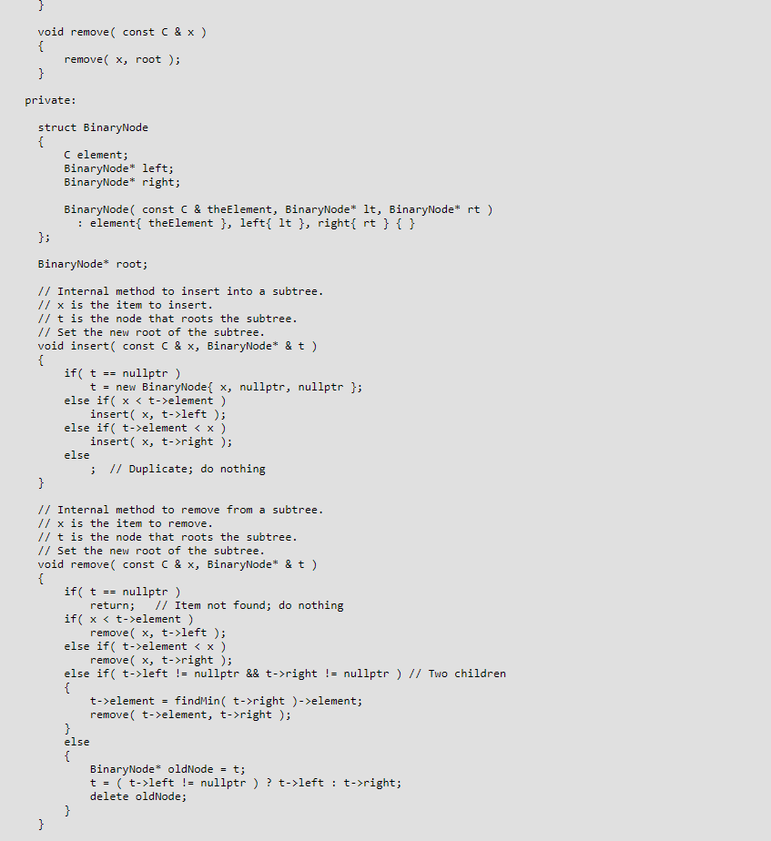 ADT in a file BinarysearchTree.h exactly as shown below // BinarySearchTree.h //
