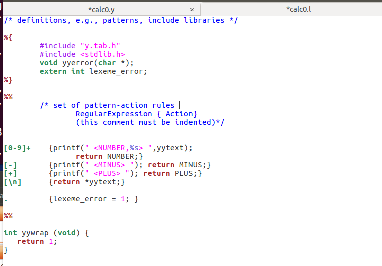 codes: display these cases: *calco.y *calco.l %t #include void yyerror (char*); int